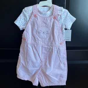 NWT Bunny Overalls & Onesie Set, Pink, 18months
